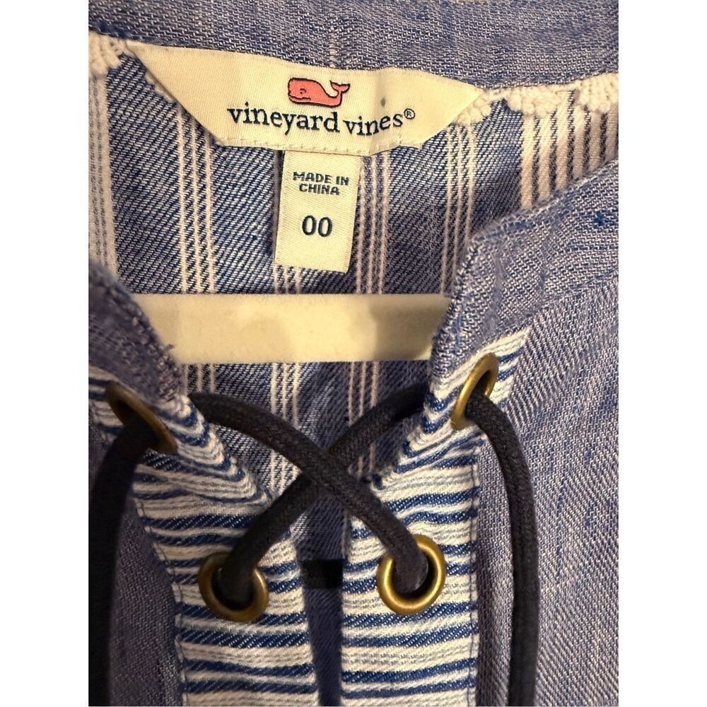 Vineyard Vines Linen Striped Tassel Shift Dress‎ in Dazzling Blue Sz 00 Womens - Picture 4 of 11